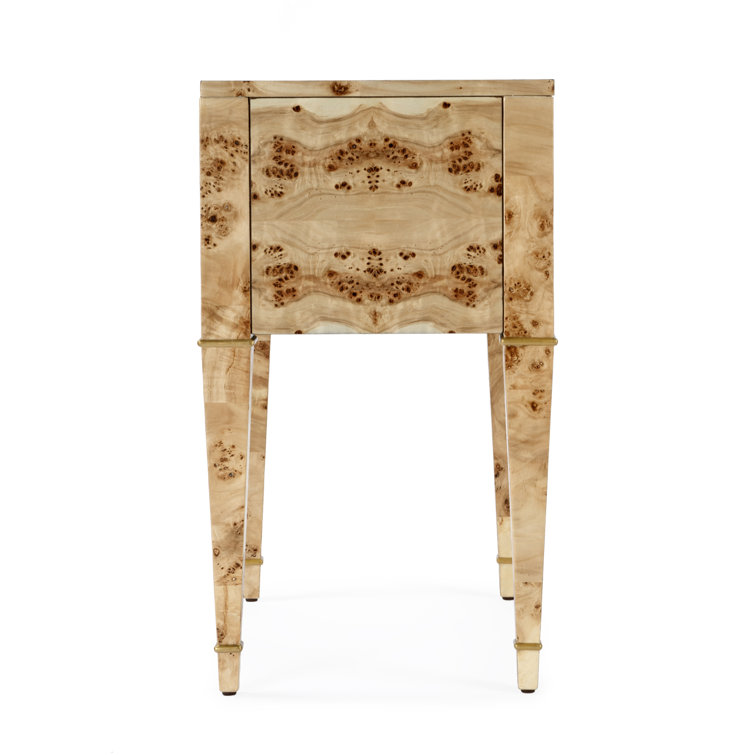 Kai Natural Burl Wood 2-Drawer End Table with Gold Accents