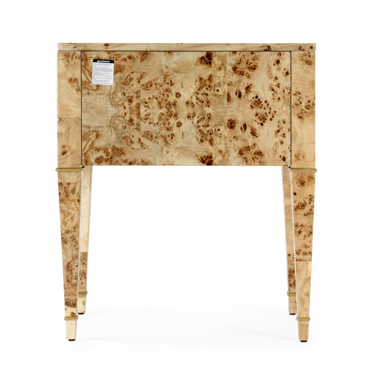 Kai Natural Burl Wood 2-Drawer End Table with Gold Accents
