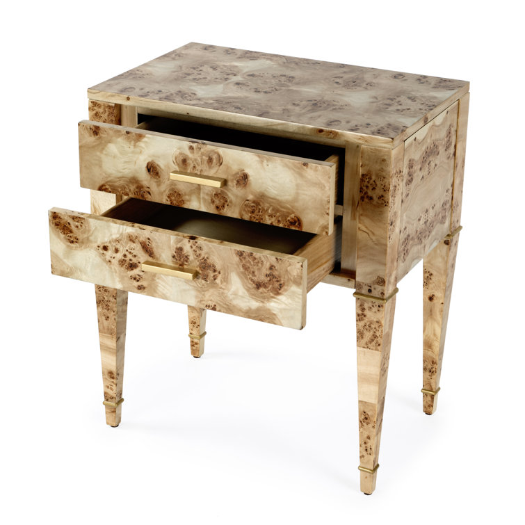 Kai Natural Burl Wood 2-Drawer End Table with Gold Accents