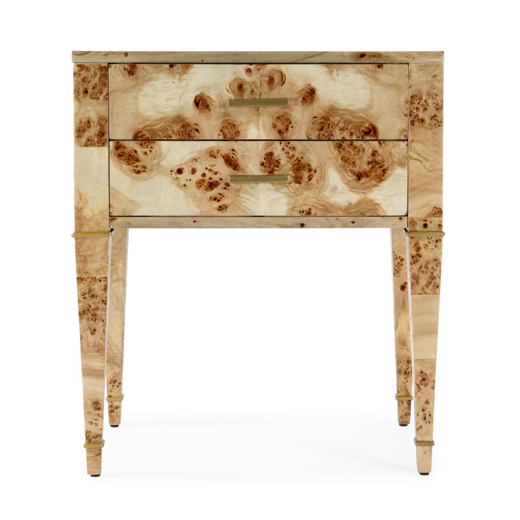 Kai Natural Burl Wood 2-Drawer End Table with Gold Accents