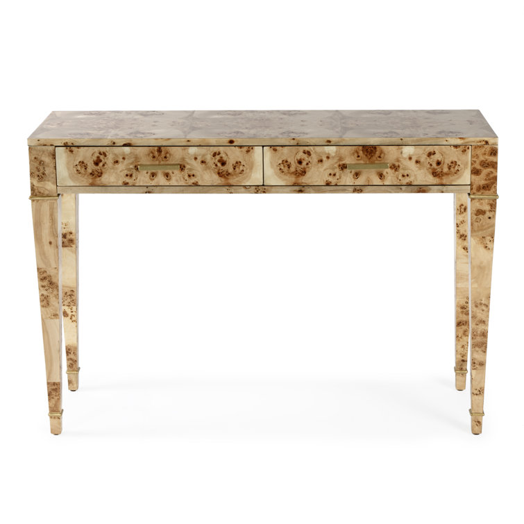 Kai 45" Natural Burl Wood Console Table with Gold Accents
