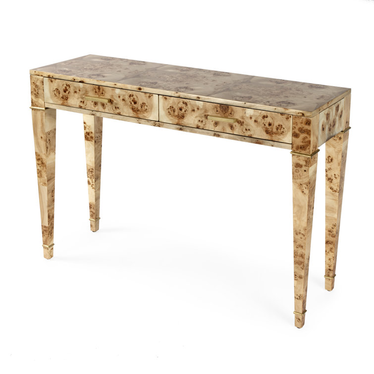 Kai 45" Natural Burl Wood Console Table with Gold Accents