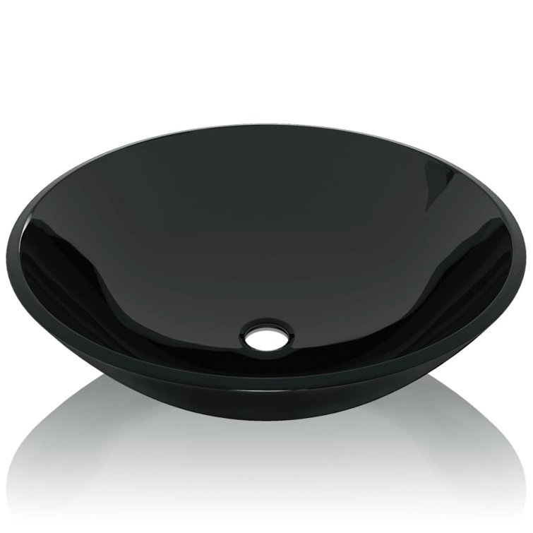 Sleek Black Tempered Glass 16.5" Above-Counter Bathroom Basin