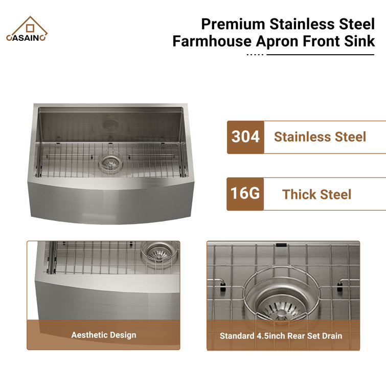 36" Brushed Stainless Steel Farmhouse Kitchen Sink with Accessories