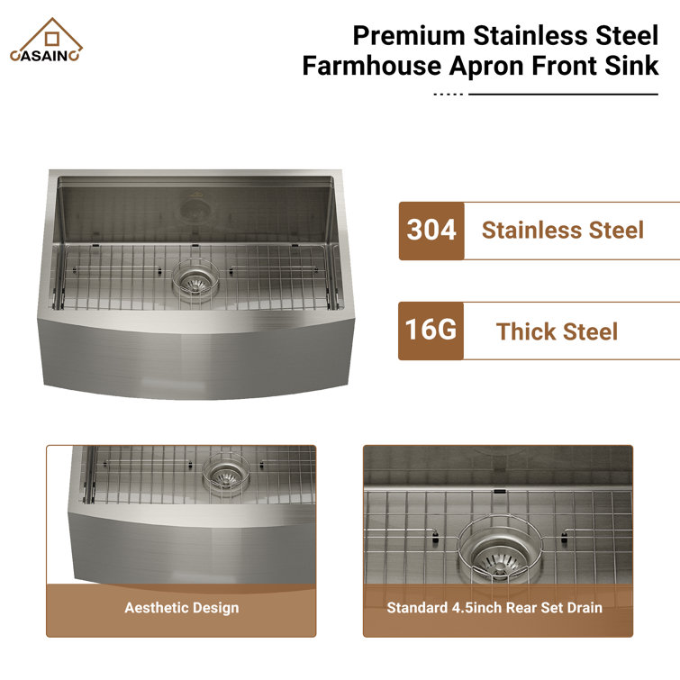33" Stainless Steel Single Bowl Farmhouse Kitchen Sink with Accessories