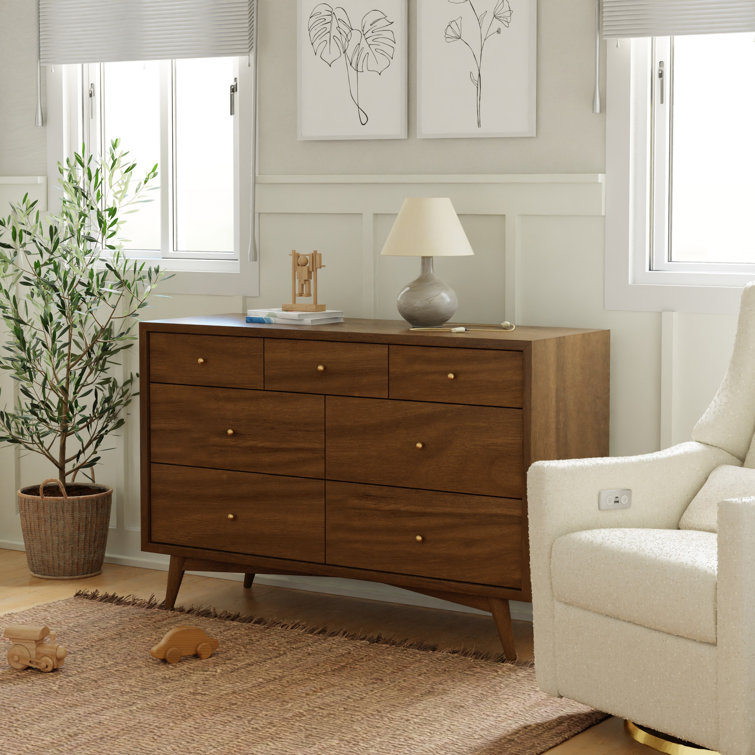 Palma Mid-Century Modern 7-Drawer Dresser with Brushed Metal Hardware