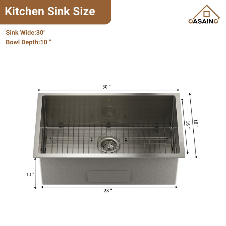 30'' Silver Stainless Steel Undermount Single Bowl Kitchen Sink