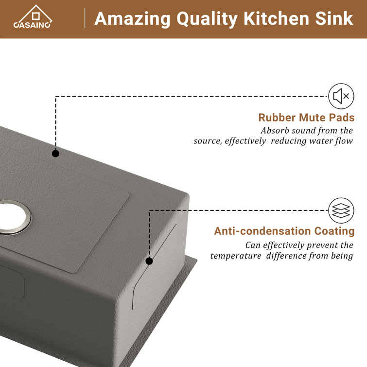 30'' Silver Stainless Steel Undermount Single Bowl Kitchen Sink