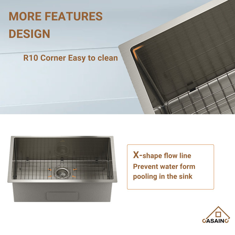 30'' Silver Stainless Steel Undermount Single Bowl Kitchen Sink