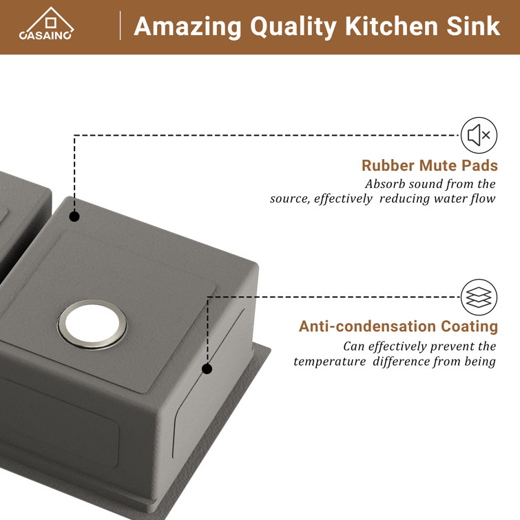 33'' Stainless Steel Undermount Double Bowl Kitchen Sink with Faucet