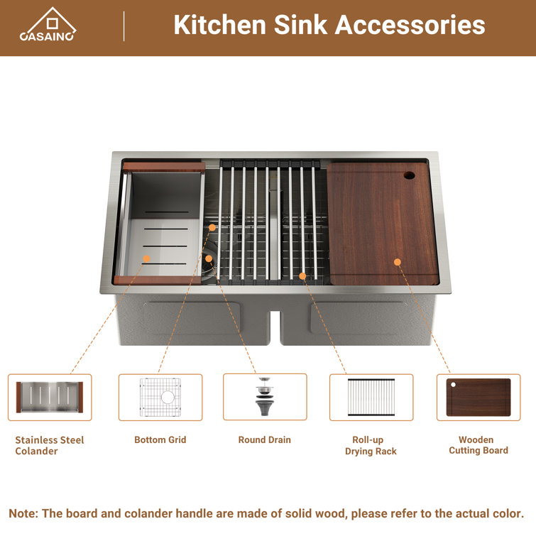 33'' Stainless Steel Undermount Double Bowl Kitchen Sink with Faucet