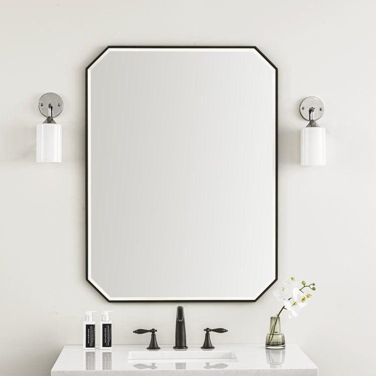 Rohe 40" x 30" Matte Black Octagon Beveled Vanity Mirror