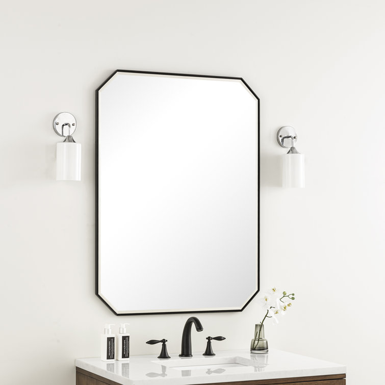 Rohe 40" x 30" Matte Black Octagon Beveled Vanity Mirror