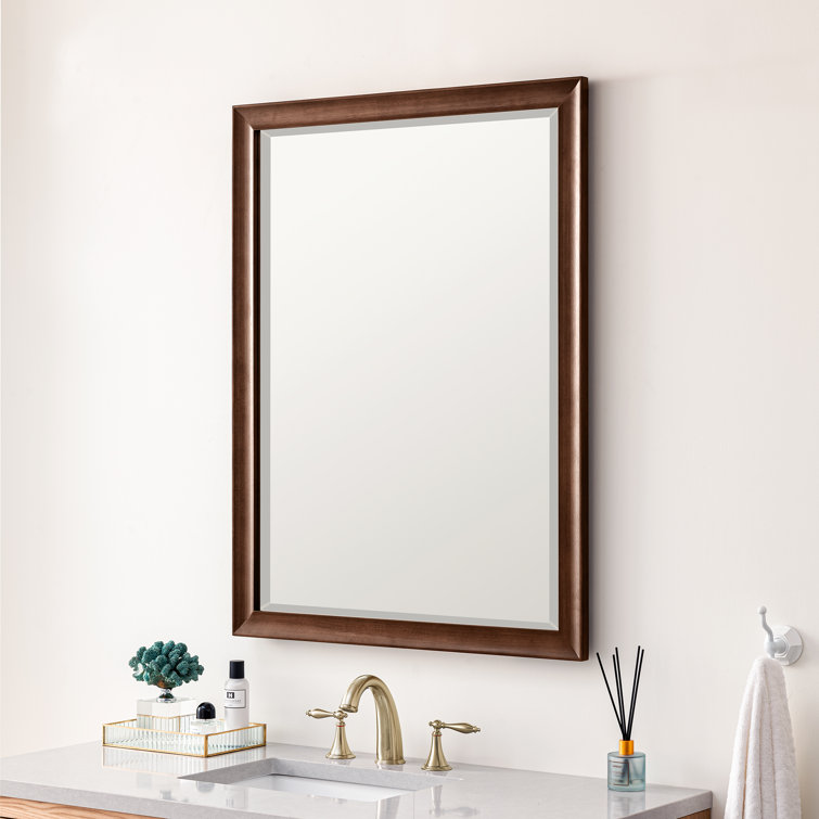 Mid-Century Walnut 40" x 30" Rectangular Wood Bathroom Mirror