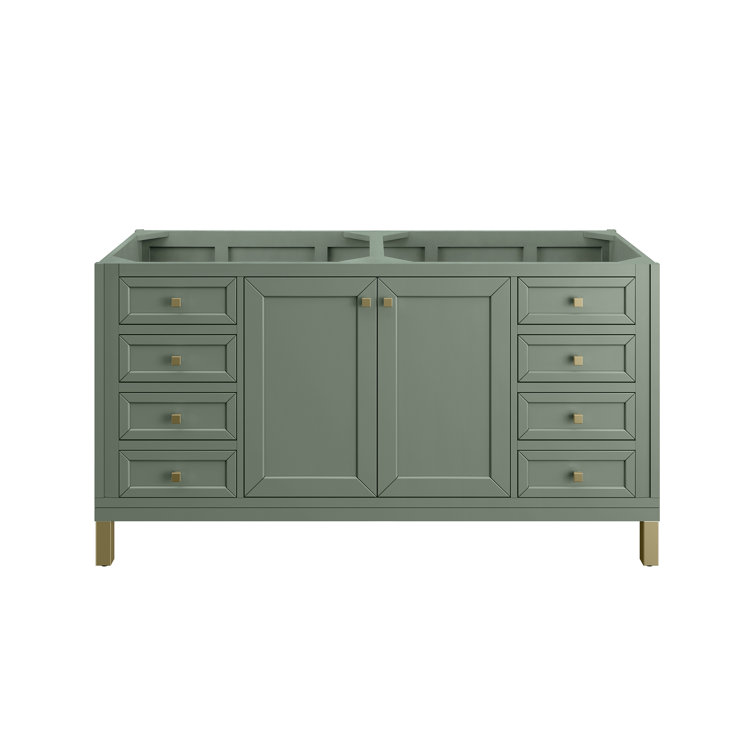 Smokey Celadon 60" Double Vanity with Brass Accents