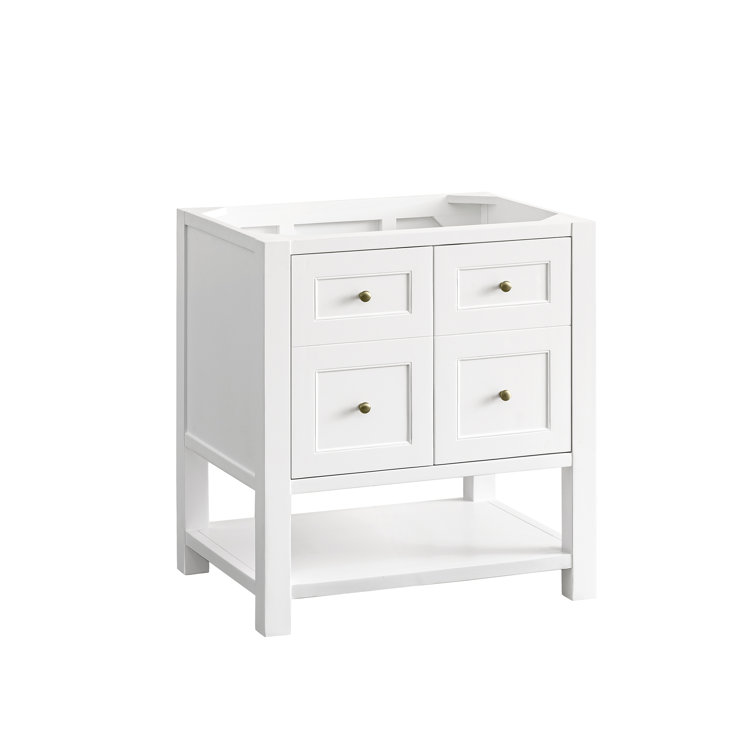 Bright White Solid Wood Transitional Single Vanity Base