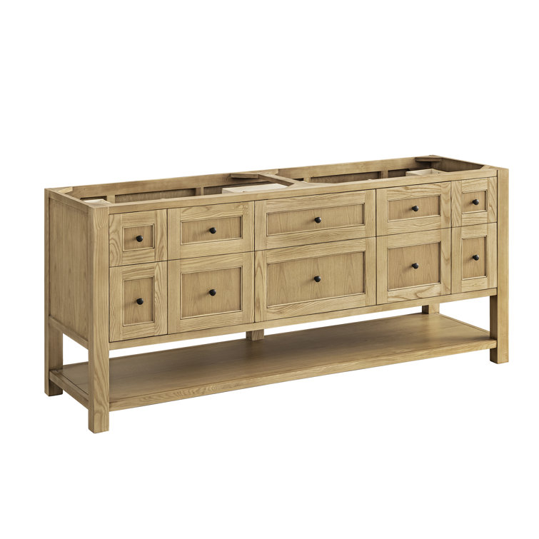 Breckenridge 72" Light Natural Oak Double Vanity Base with Matte Black Knobs