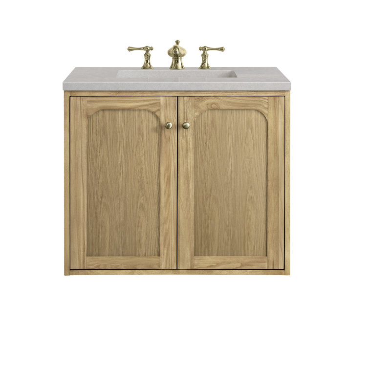 Laurent 30" Light Natural Oak Wall-Mount Single Vanity with Eternal Marfil Top