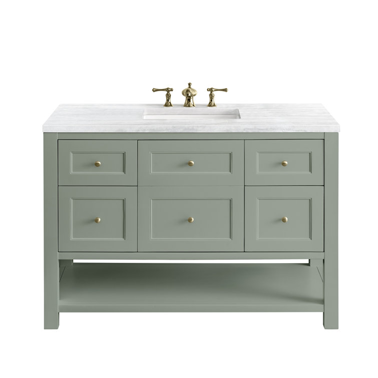 Smokey Celadon Solid Wood Single Vanity with Brass Hardware