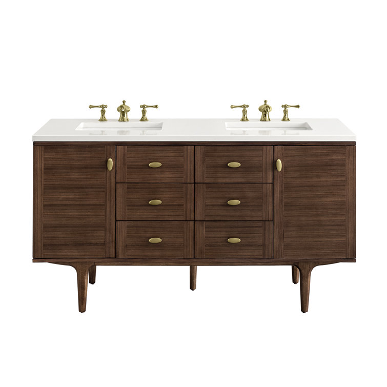 Amberly 60" Walnut Double Vanity with White Quartz Top