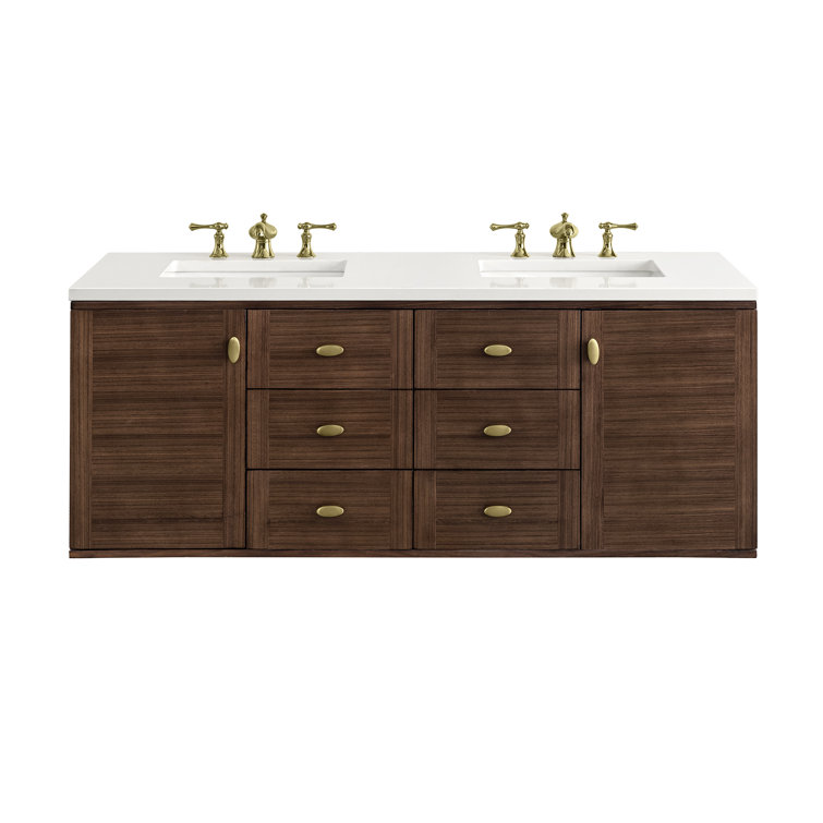 Amberly 60" Walnut Double Vanity with White Quartz Top
