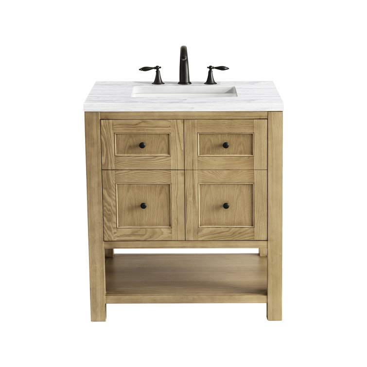 Light Natural Oak 30" Single Bathroom Vanity with Solid Surface Top