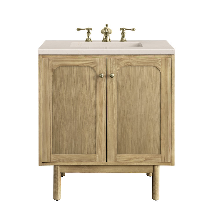 Laurent 30" Light Natural Oak Wall-Mount Single Vanity with Eternal Marfil Top
