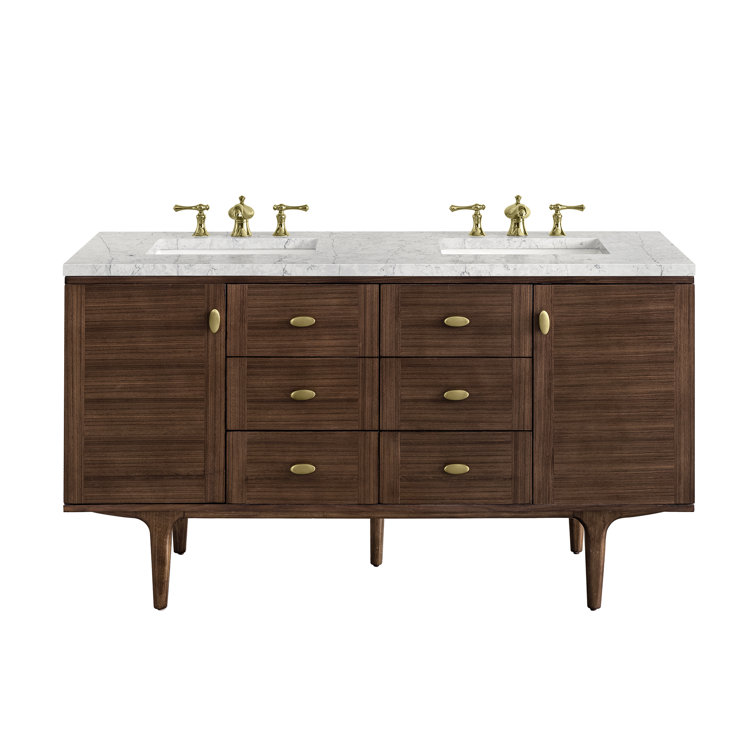 Amberly 60" Walnut Double Vanity with Quartz Top