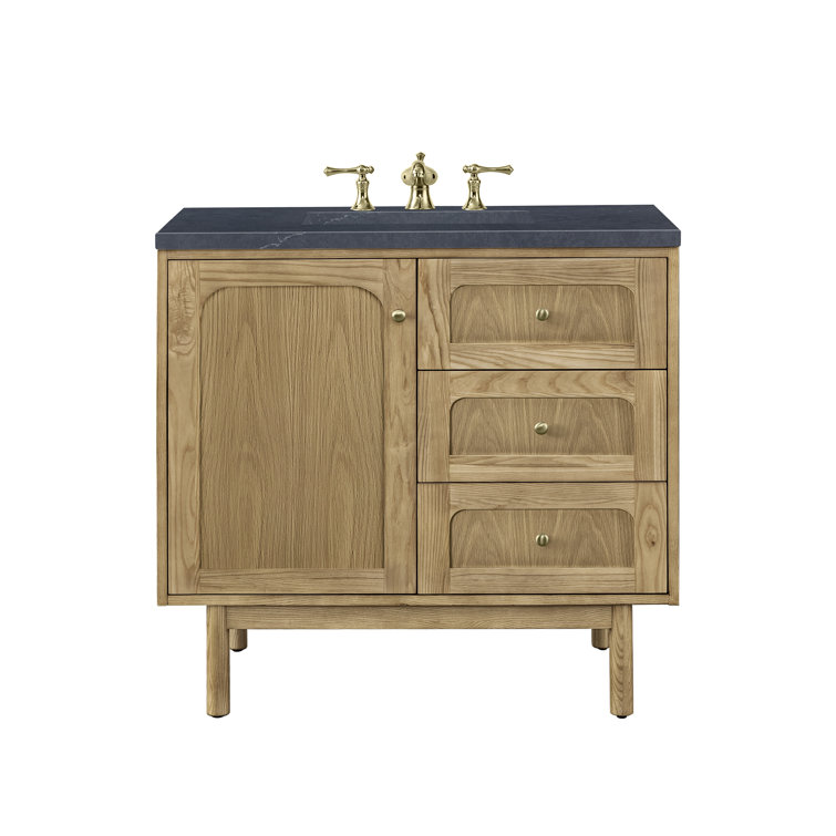 Laurent 36" Light Natural Oak Wall-Mount Vanity with Charcoal Quartz Top