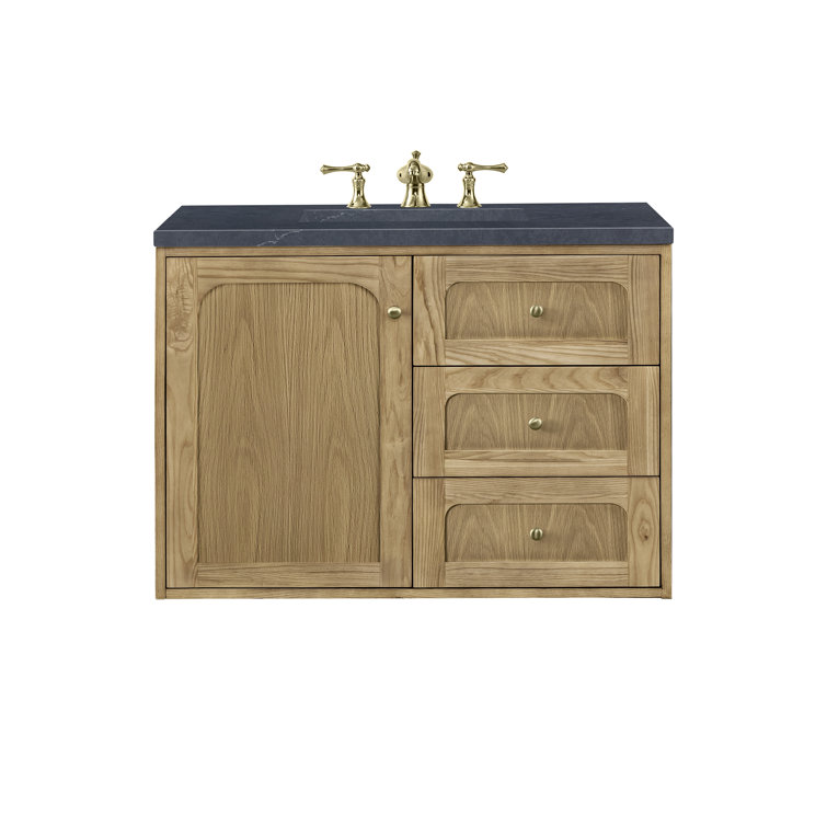 Laurent 36" Light Natural Oak Wall-Mount Vanity with Charcoal Quartz Top