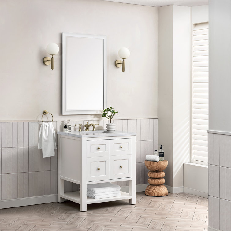 Bright White Solid Wood Single Vanity with Brass Knobs