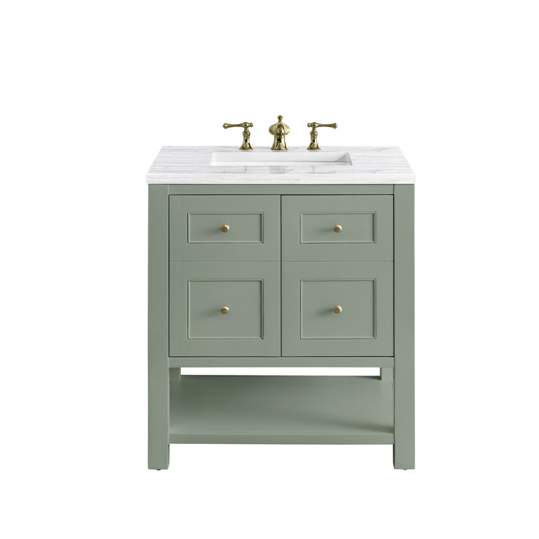 Smokey Celadon Solid Wood Single Vanity with Charcoal Soapstone Top