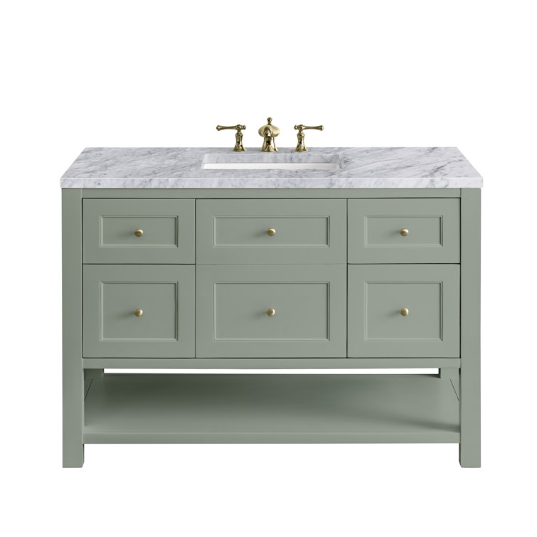 Smokey Celadon Solid Wood Single Vanity with Brass Hardware