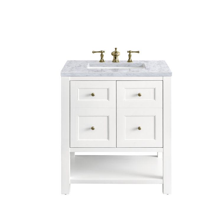 Bright White Solid Wood Single Vanity with Brass Knobs