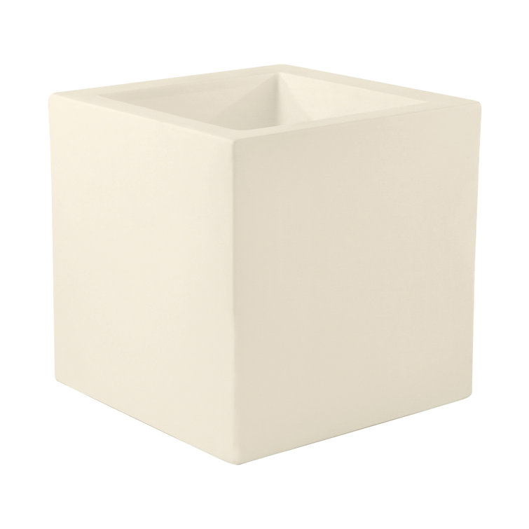 Ecru Matte Polyethylene Resin Cube Planter for Indoor/Outdoor Use