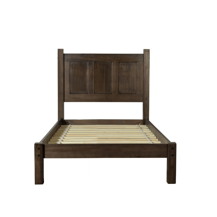 Espresso Twin Solid Pine Wood Platform Bed with Headboard