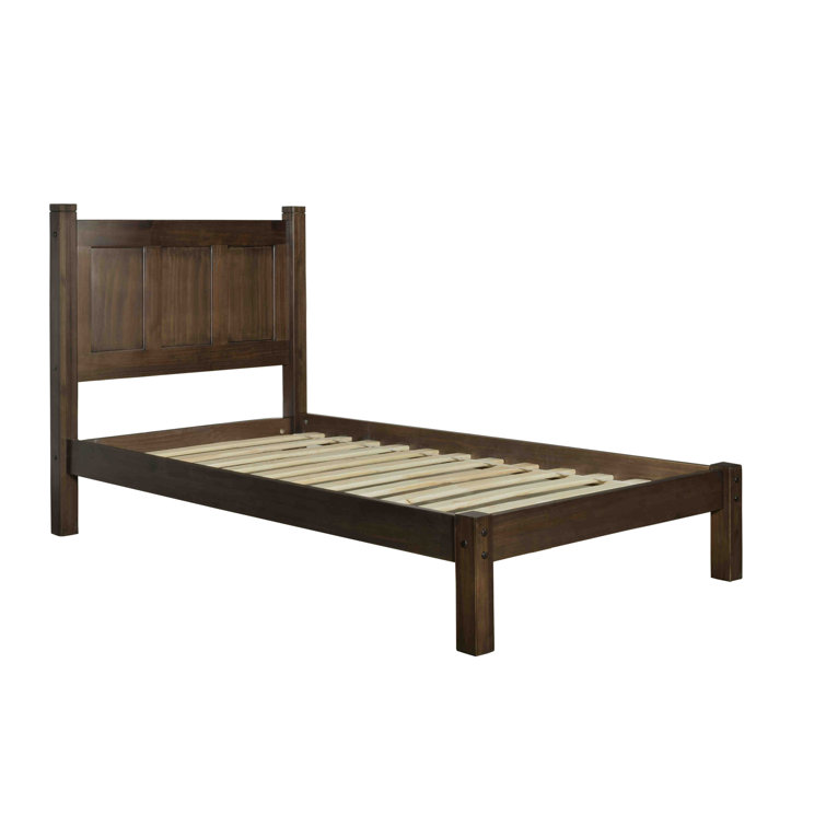 Espresso Twin Solid Pine Wood Platform Bed with Headboard