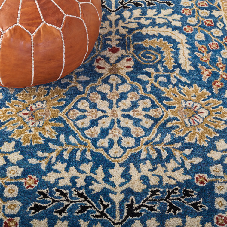 Handmade Dark Blue and Multi Wool Tufted Area Rug