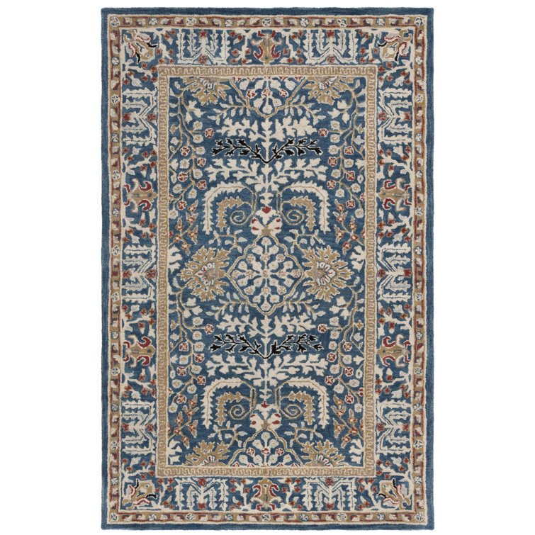 Handmade Dark Blue and Multi Wool Tufted Area Rug