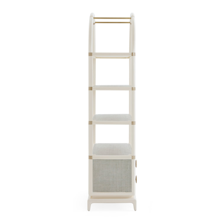 Ivory Mahogany and Brass Arched Bookcase with Drawers