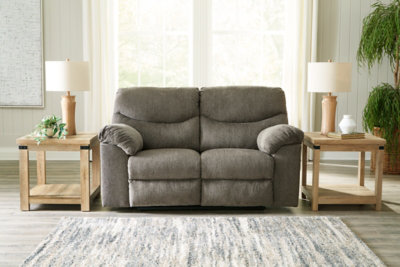 Putty Fabric Manual Reclining Loveseat with Metal Frame