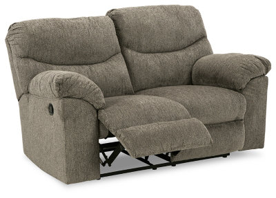 Putty Fabric Manual Reclining Loveseat with Metal Frame