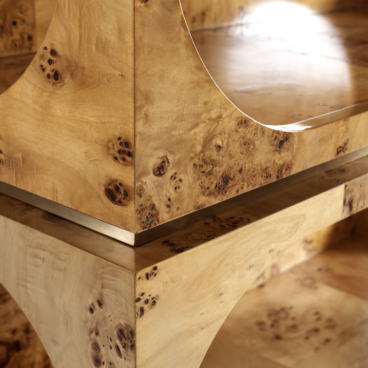 Burled Wood and Brass 4-Shelf Bookcase