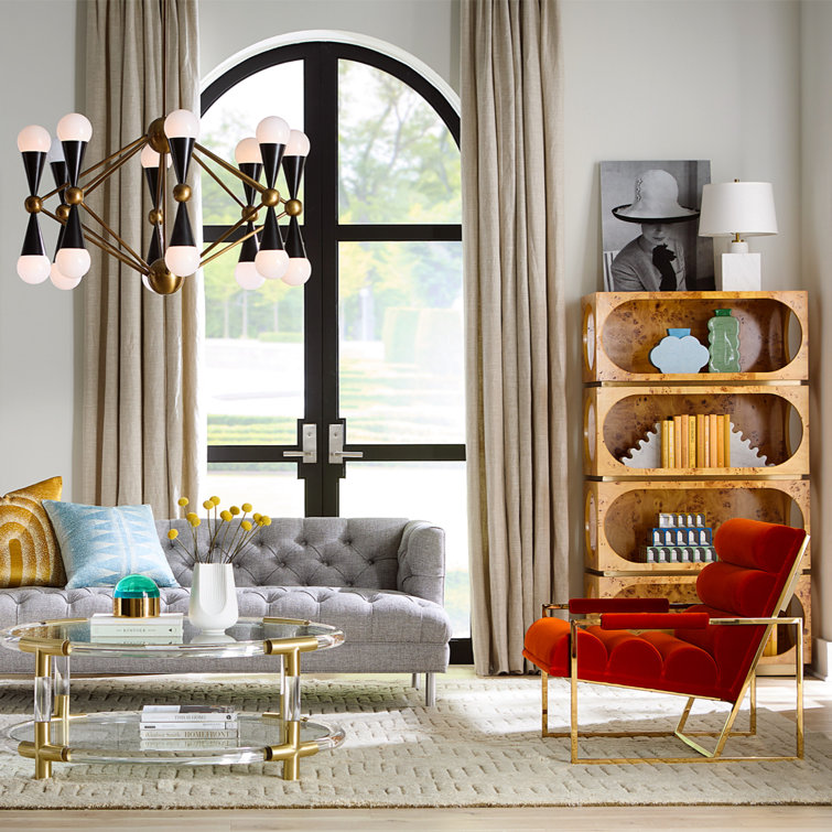 Burled Wood and Brass 4-Shelf Bookcase