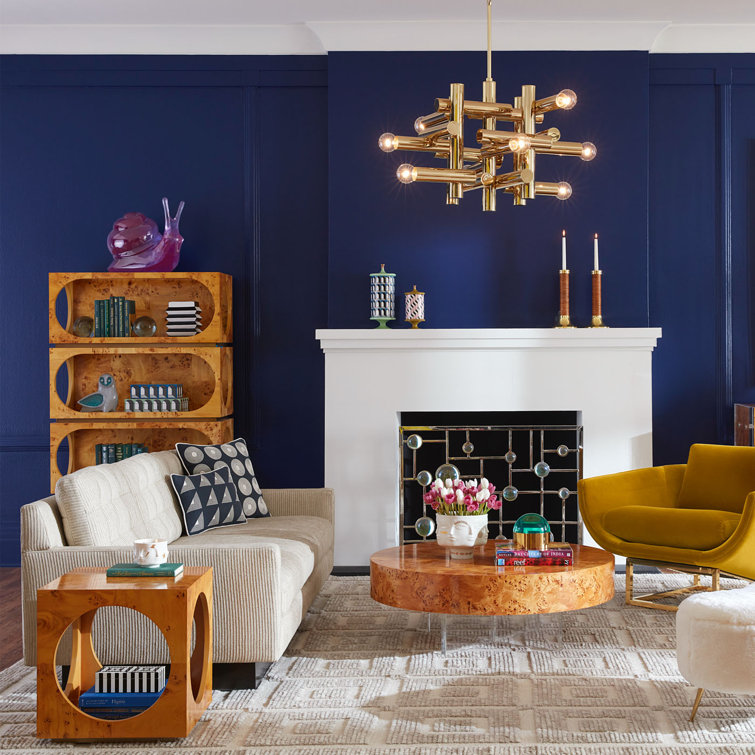 Burled Wood and Brass 4-Shelf Bookcase