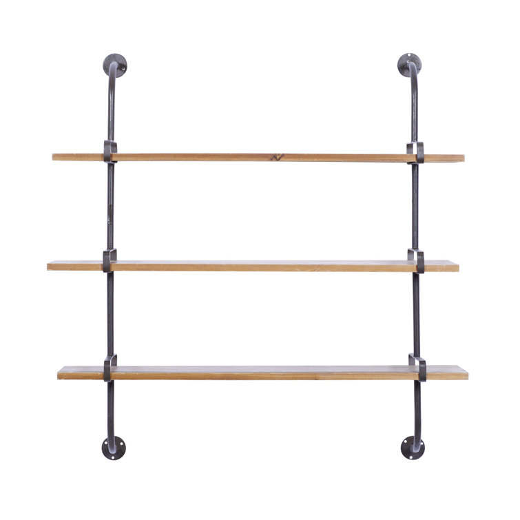 Elegant 38'' Brown Wood Floating Wall Shelf with Five Sections