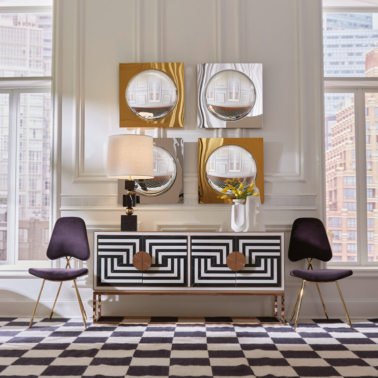 Op Art 64'' Black and White Glass Buffet with Brass Base