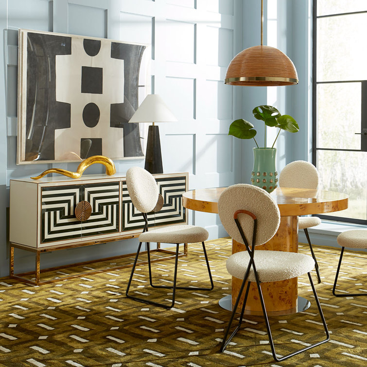 Op Art 64'' Black and White Glass Buffet with Brass Base