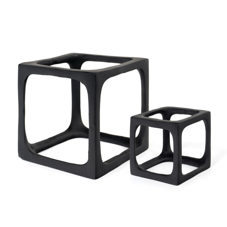 Black Cast Aluminum Geometric Cube Sculptures Set
