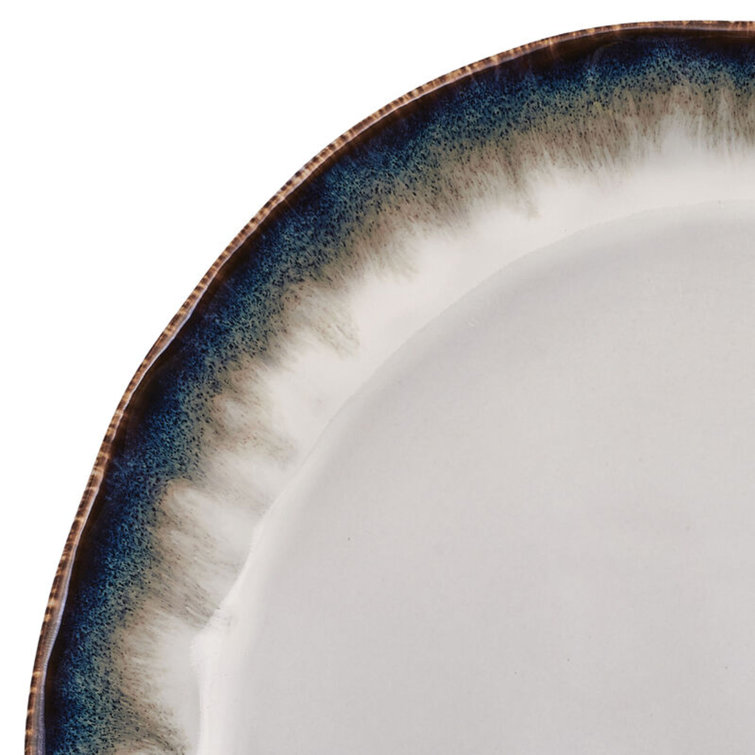 Cole Organic Shaped Cream and Blue 12-Piece Stoneware Dinnerware Set